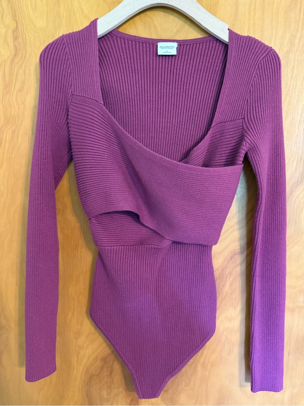 Abercrombie & Fitch Soft AF LuxeLoft Wrap Sweater Bodysuit Magenta Pink Size S